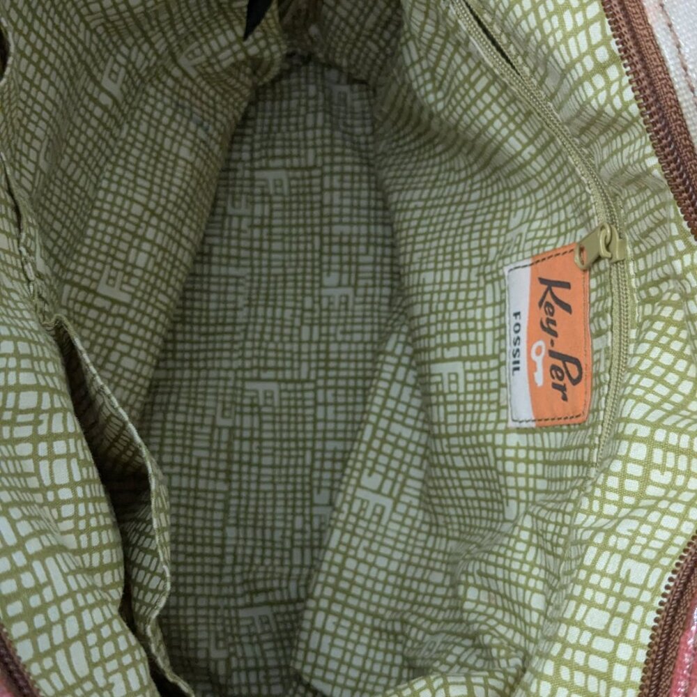 Vintage Fossil KeyPer Vibrant Floral Coated Canvas and Brown Leather Tote Should - Picture 15 of 16